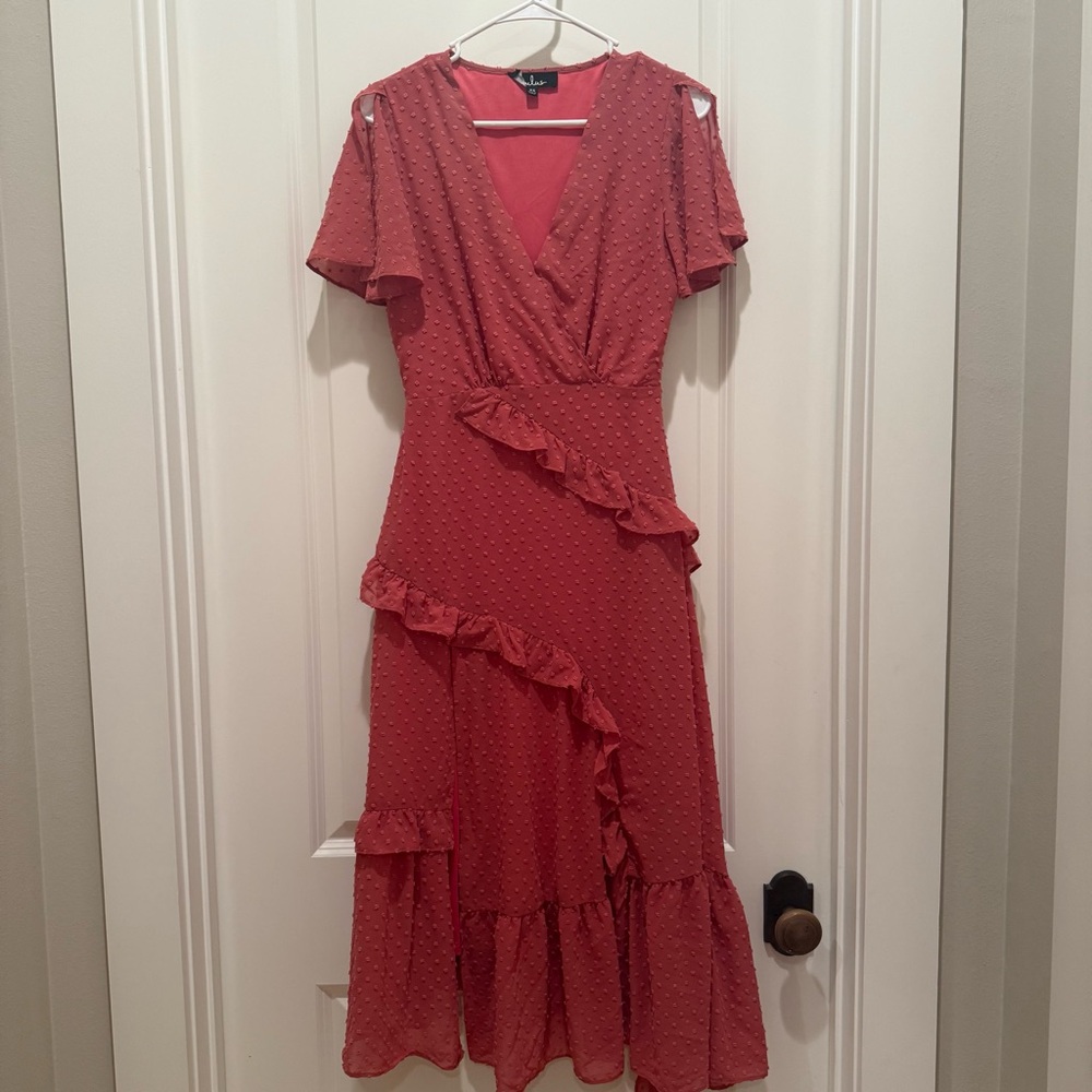 Lulu’s Red Swiss Dot Wrap Midi Dress | Size XS